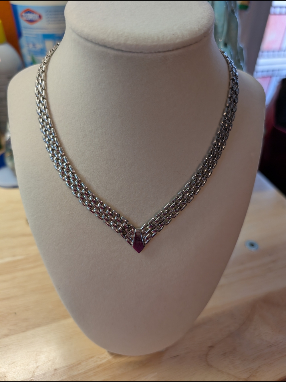 Silver-Tone V-Shaped Multi-Strand Chain Necklace - Silver